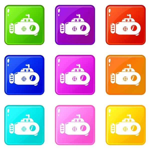Conjunto de iconos de transporte submarino 9 colección de colores — Vector de stock