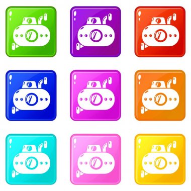 Denizaltı eğlenceli simgeler 9 renk koleksiyonu ayarlamak