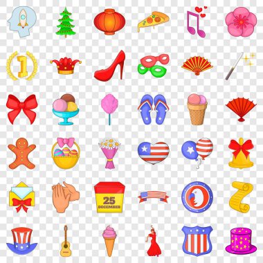 Neşeli günde Icons set, karikatür tarzı