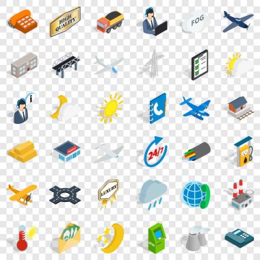 Uçak Icons set, izometrik stili