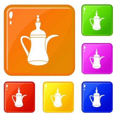 Oryantal çaydanlık simgeler vektör renk ayarlamak