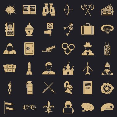 Saldırganlık Icons set, basit tarzı