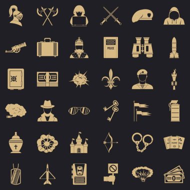 Saldırganlık Icons set, basit tarzı Yasası