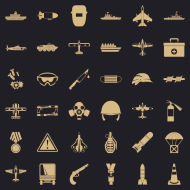 Askeri kaynakları Icons set, basit tarzı