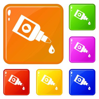 Göz damlaları için şişe simgeler vektör renk seti