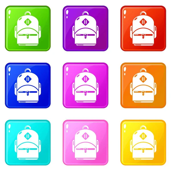Set di icone Schoolbag 9 colori collezione — Vettoriale Stock