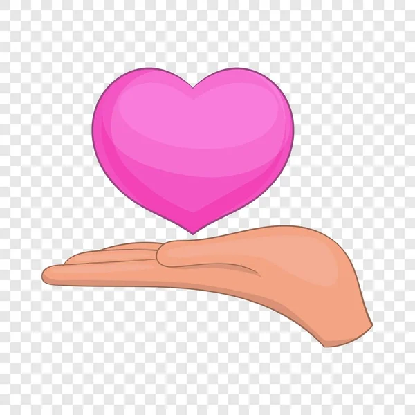 Pink heart in hand icon, cartoon style — Stock Vector