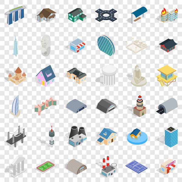 Building icons set, isometric style