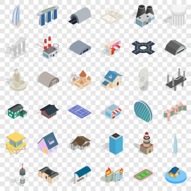 Otobüs durağı Icons set, izometrik stili