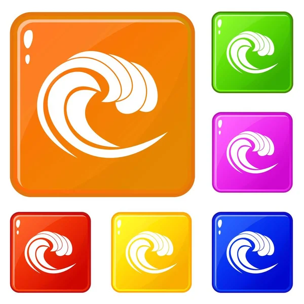 Vague d'icônes de marée de mer définir la couleur vectorielle — Image vectorielle