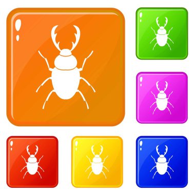 Stag Beetle simgeler vektör renk seti