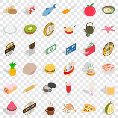 Pizza Icons set, izometrik stili