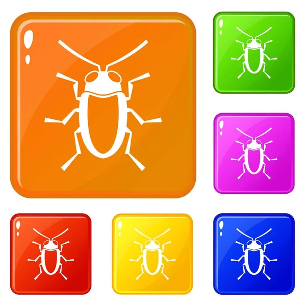 Longhorn escarabajo grammoptera iconos conjunto vector de color — Vector de stock