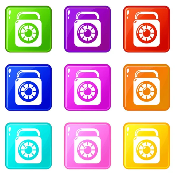 Ícones de elemento de bloqueio conjunto 9 coleção de cores — Vetor de Stock