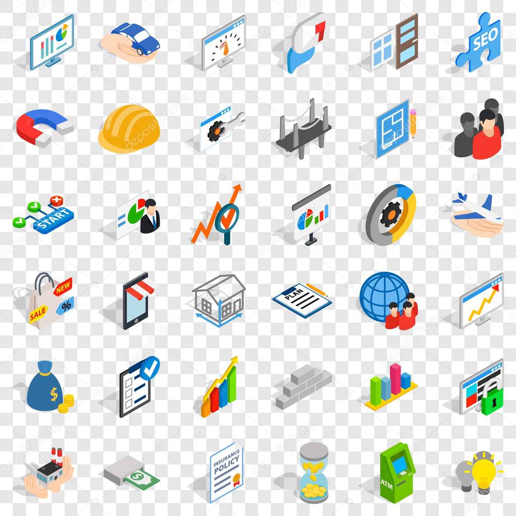 Finance icons set. Isometric style of 36 finance vector icons for web for any design