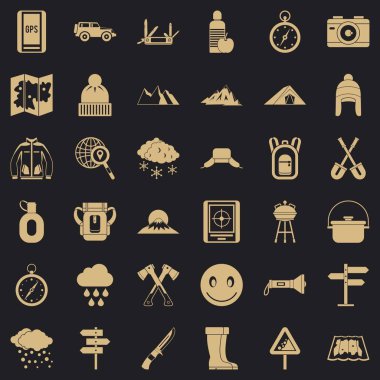 Dağcılık Icons set, basit tarzı