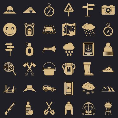 Dağ turizm Icons set, basit tarzı