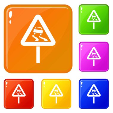 Kaygan zaman ıslak yol işareti simgeleri vektör renk ayarlamak