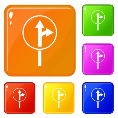 Düz veya sağa dönüş yol işareti simgeleri vektör rengini ayarlamak