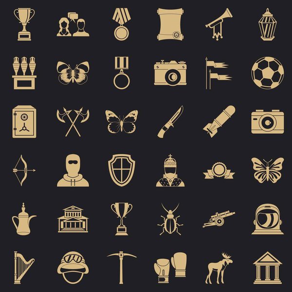 Museum study icons set, simple style