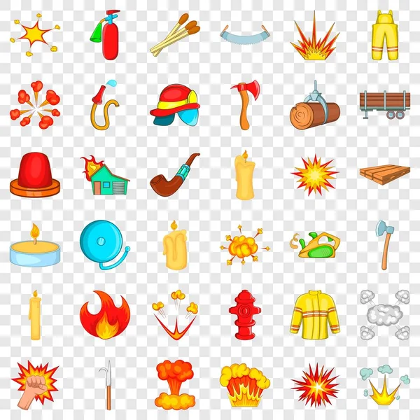 Conjunto de iconos de bombero, estilo de dibujos animados — Vector de stock