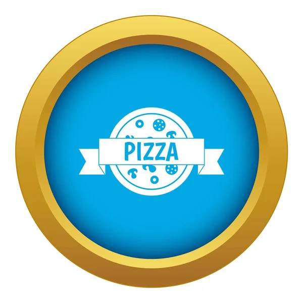 Etiqueta de pizza con cinta icono azul vector aislado — Vector de stock