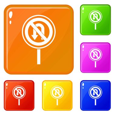 No U Turn yol işareti simgeleri vektör rengi ayarlamak