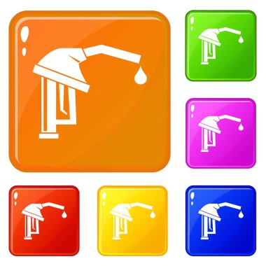 Benzinli pompa nozül simgeleri vektör renk seti