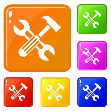 Çekiç ve vida anahtarı simgeleri vektör rengi ayarlamak