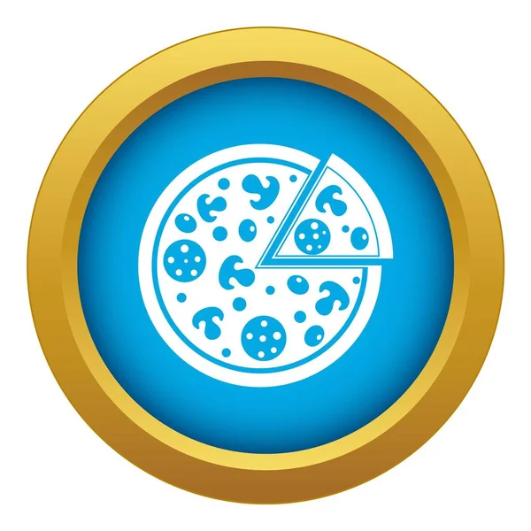 Deliciosa pizza italiana fatia levantada um ícone vetor azul isolado — Vetor de Stock