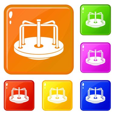 Çocuklar Merry gitmek yuvarlak simgeler vektör renk ayarlamak