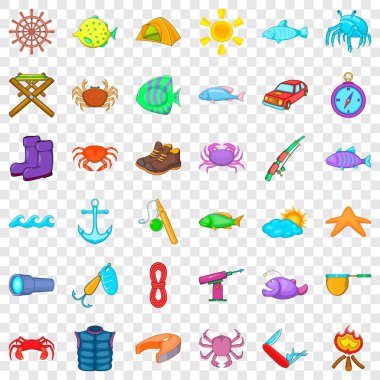 Icons set, karikatür tarzı balık