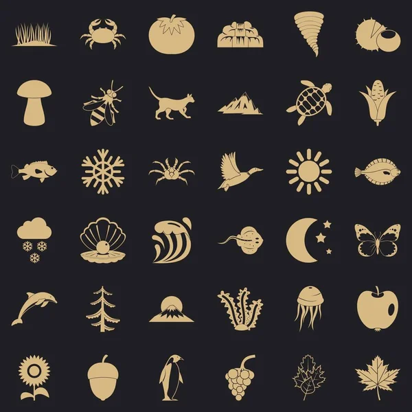 View of nature icons set, simple style