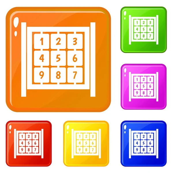 Cubos con números en los iconos del patio de recreo establecer el color del vector — Vector de stock