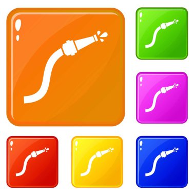 Su damlaları ile yangın hortumu simgeler vektör renk seti