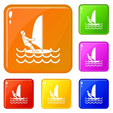 Windsurf simgeleri adam vektör renk ayarlamak