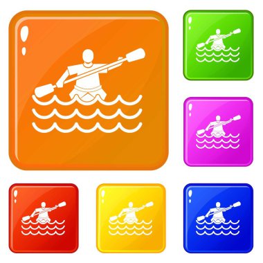 Bir kano simgeleri Erkek atlet vektör renk ayarlamak