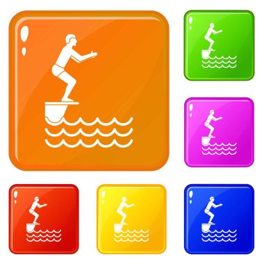 Sıçrama tahtası simgeleri üzerinde duran adam vektör renk ayarlamak