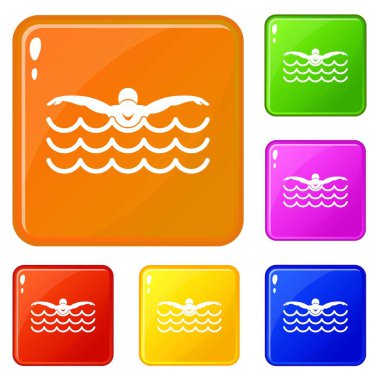 Kelebek yüzücü simgeler vektör renk ayarlamak