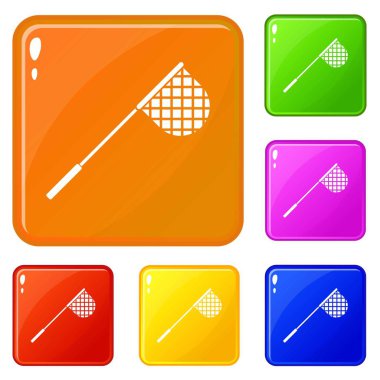 Balık tutma ağ simgeler vektör renk ayarla