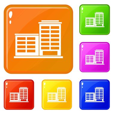 Üretim fabrikası bina simgeleri vektör rengi ayarlamak