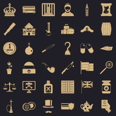 Saldırı Icons set, basit tarzı