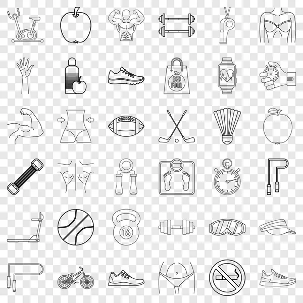 Fitbody icons set, outline style — Stock Vector