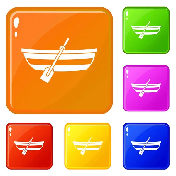 Hengelsport boot iconen instellen vector kleur — Stockvector
