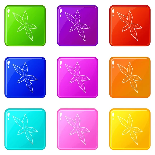 Pointed star icons set 9 color collection — Stock Vector