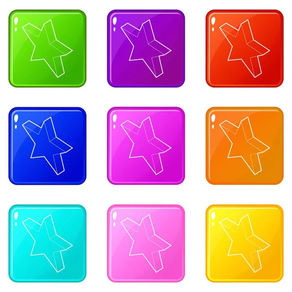 Five pointed star icons set 9 color collection — Stock Vector