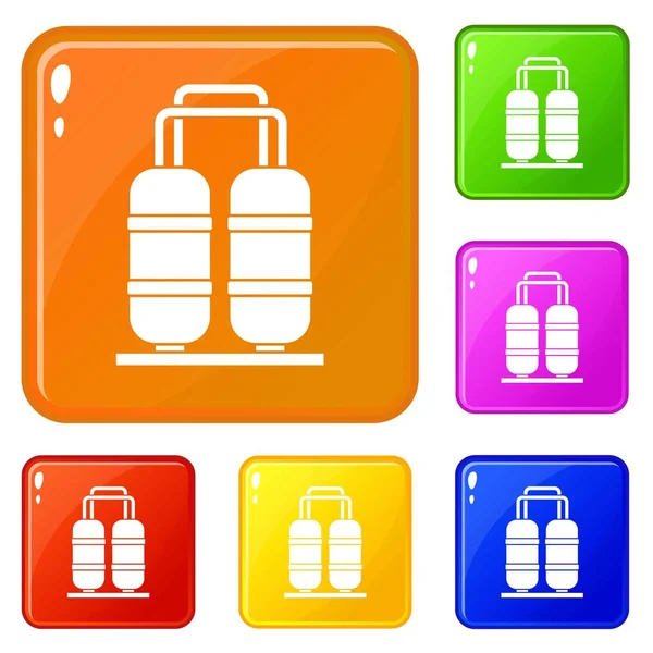 Oil refinery plant icons set vector color — Stock Vector