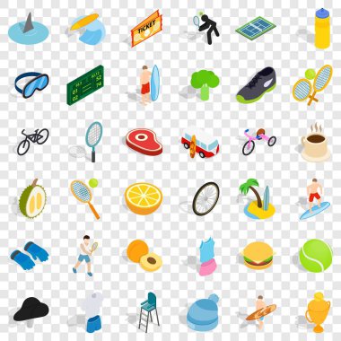 Fitness Icons set, izometrik stili