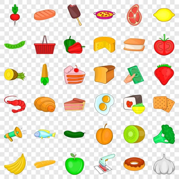 Conjunto de iconos de compras de alimentos, estilo de dibujos animados — Vector de stock