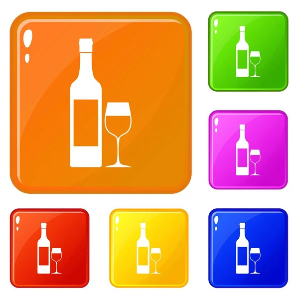 Botella de vino iconos de color vectorial conjunto — Vector de stock